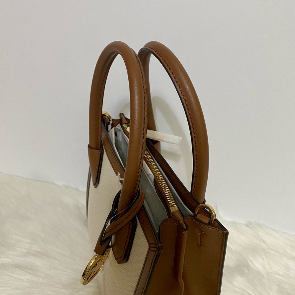 Michael Kors Small Satchel Handbag Brown and Linen Cream NWT - Picture 7 of 10